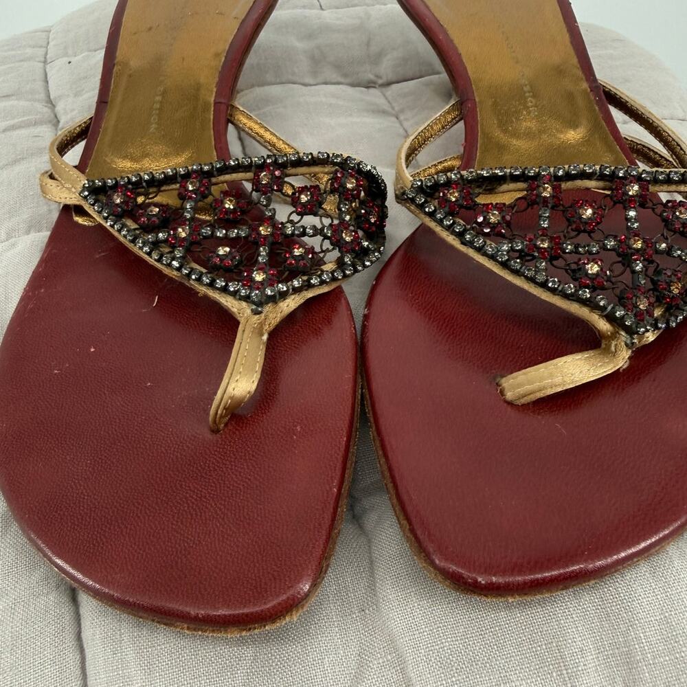 Giuseppe Zanotti Kitten Heel Thong Sandals Rhinestone Mesh Straps Gold Red 38 - Picture 4 of 7
